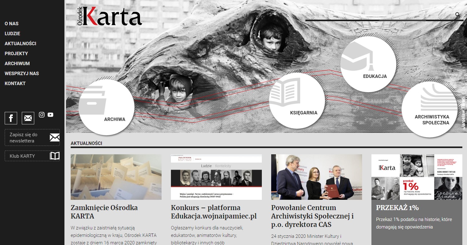 Zrzut ekranu - strona Fundacji Ośrodka „Karta” – niezależnej organizacji pozarządowej, która od wielu lat gromadzi i upowszechnia historię widzianą z perspektywy jednostki i ma w swoich zasobach materiały poświęcone Katyniowi.