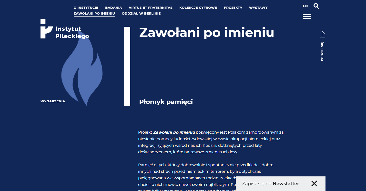 Zrzut ekranu - strona Instytutu Pileckiego, zajmującego się badaniami nad totalitaryzmami komunistycznym i niemieckim.