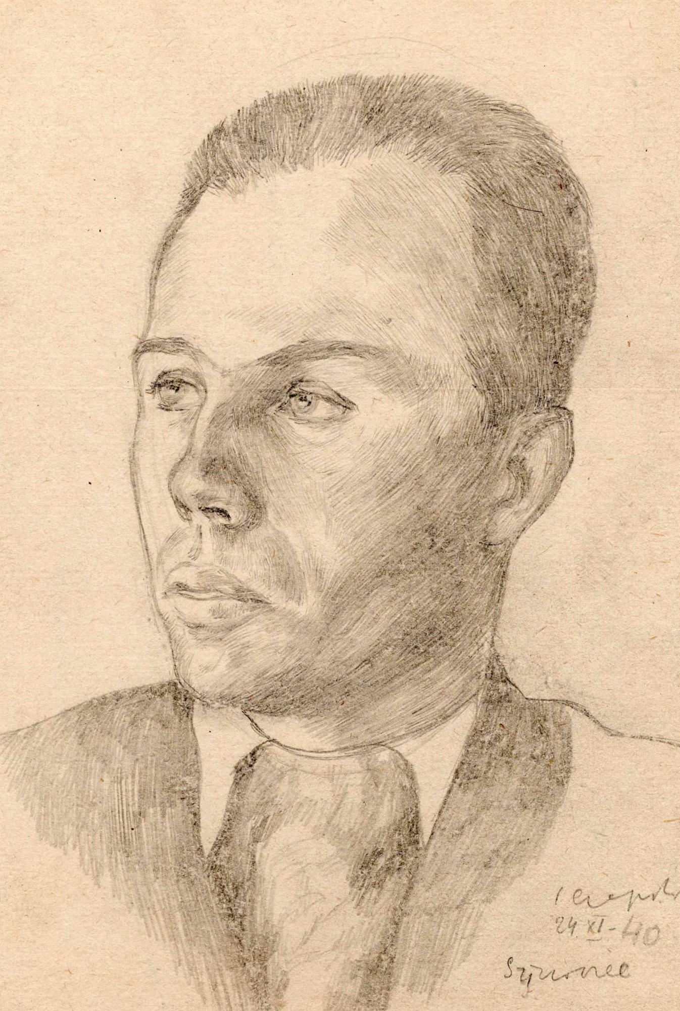 Portret przedstawiający Aleksandra Witliba wykonany przez Józefa Czapskiego w obozie w Griazowcu. Ołówek na papierze, 24 listopada 1940