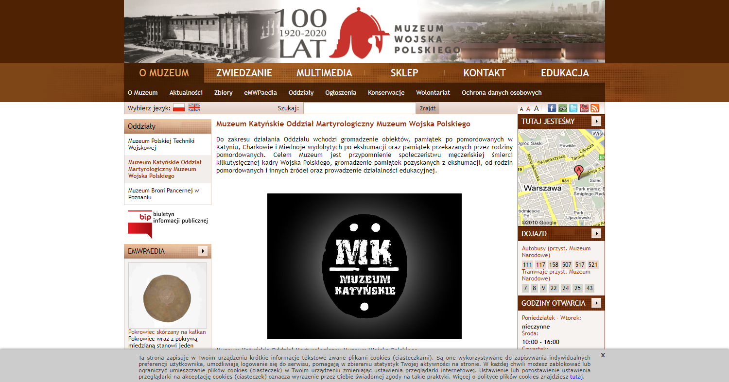 Zrzut ekranu - strona Muzeum Katyńskiego.