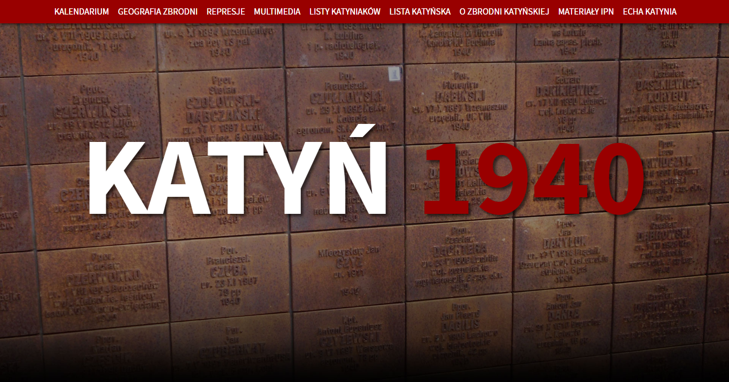 Zrzut ekranu - strona katyńska Instytutu Pamięci Narodowej.