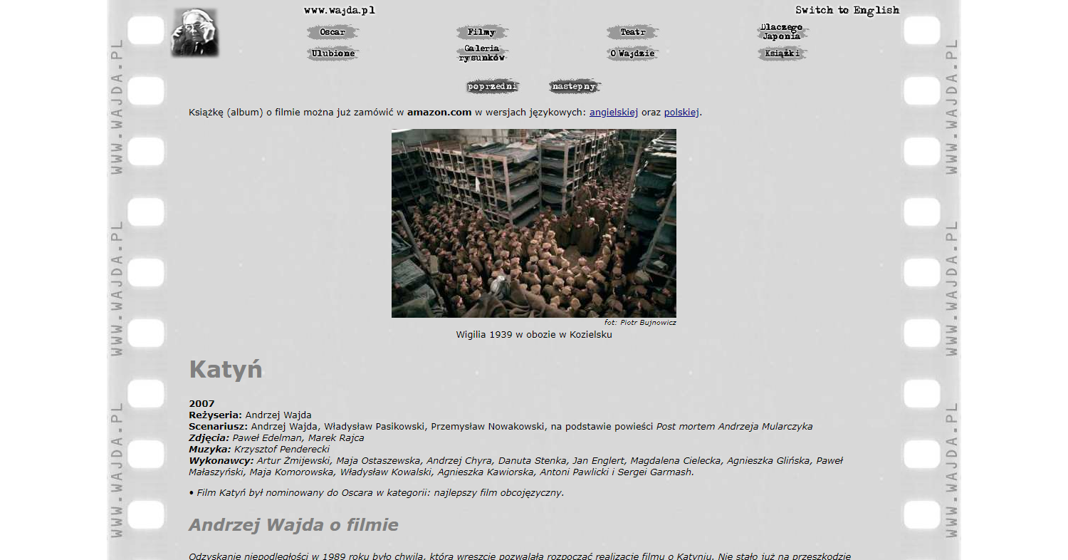 Zrzut ekranu - oficjalna witryna filmu Katyń w reżyserii Andrzeja Wajdy z 2007 roku.